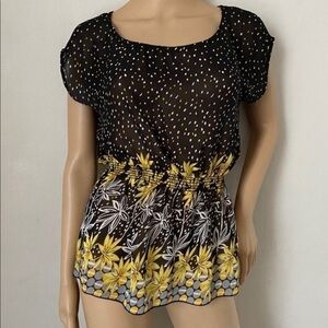 Flamingo polka dot floral blouse size S